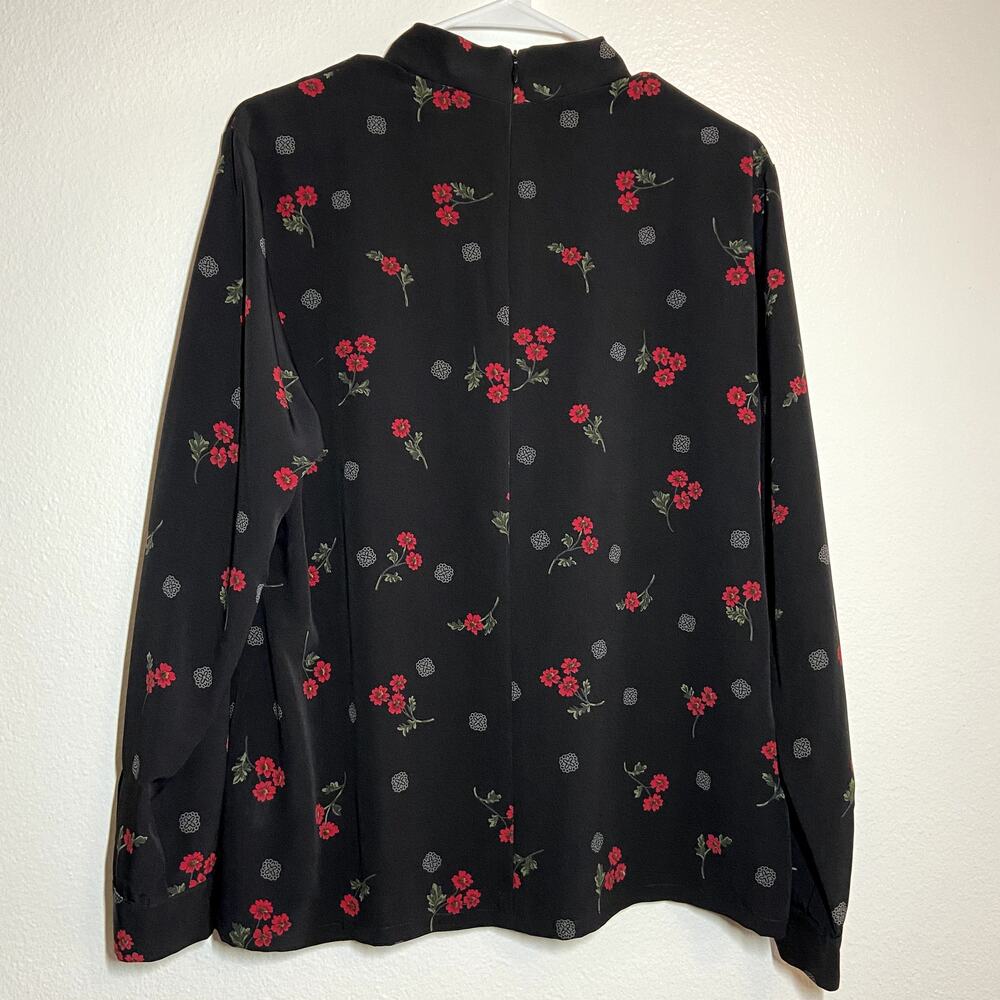 Vintage Pendleton Skirt Set 90s Blouse Poppy Print Floral Black Red Matching 12 - Picture 3 of 8